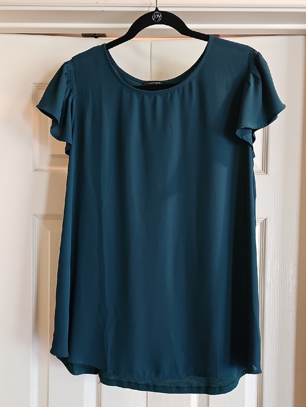 Papermoon Emerald Green Round Neck Flutter Sleeve Top - 1X